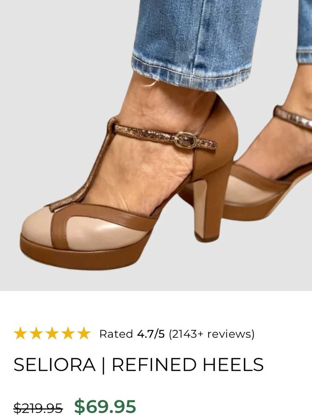 Women's Two-Tone Brown and Beige T-Strap Platform Heels